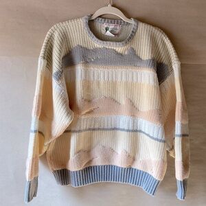 Organically Grown Striped Pastel Sweater. Yellow, gray. Size L.